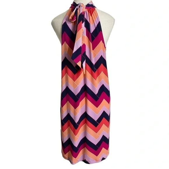 Trina Turk Colorful Geometric Pattern Sleeveless High Neck Craving Midi Dress - Picture 2 of 16